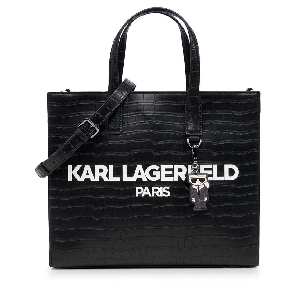 KARL LAGERFELD PARIS
Logo Croc Embossed Leather Two Way Tote